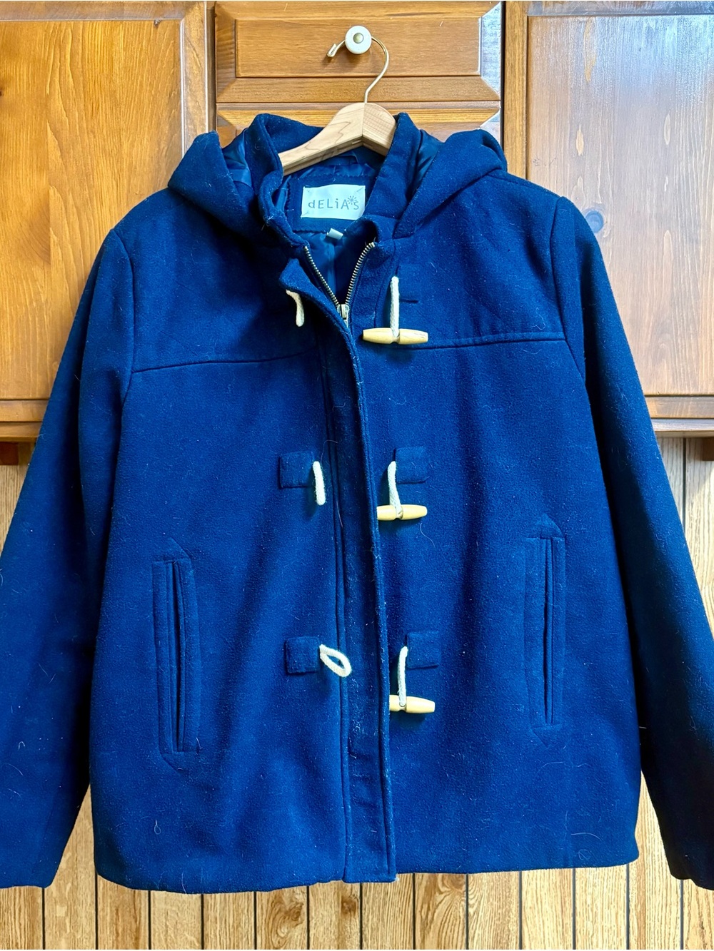 Vintage dELiA*s Navy Blue Hooded Toggle Duffle Coat Jacket Outerwear Womens XXL